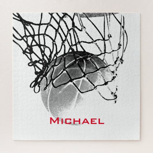 Zwart-wit Basketball Voeg Jouw naam toe Legpuzzel (Verticaal)