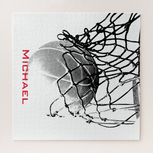 Zwart-wit Basketball Voeg Jouw naam toe Legpuzzel (Horizontaal)