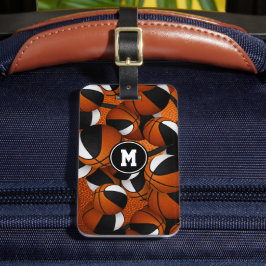 zwart wit basketballen patroon team kleuren bagagelabel