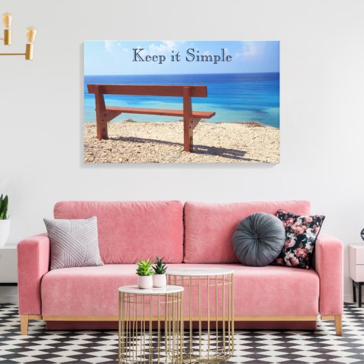 Zwart-wit Beach Bench Canvas Print (Insitu (Woonkamer))