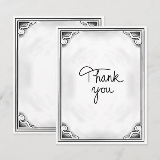 Zwart-wit bedankkaart Rustic Flat Blank (Voorkant / Achterkant)