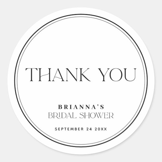 Zwart & Wit Bedankt Bruidsfeest Ronde Sticker (Voorkant)