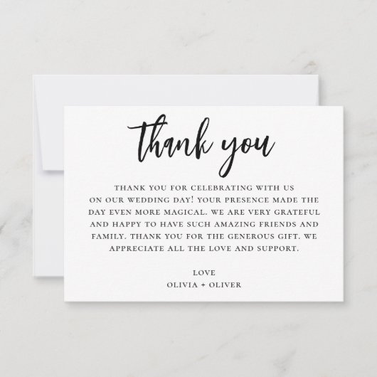 Zwart-wit bedankt. Moderne bruiloft Kaart (Voorkant)