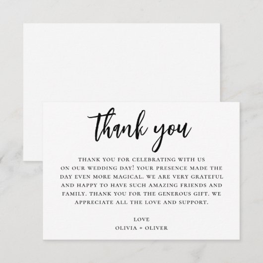 Zwart-wit bedankt. Moderne bruiloft Kaart (Voorkant / Achterkant)