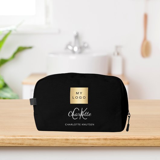 Zwart wit bedrijf logo naam monogram toilettasje