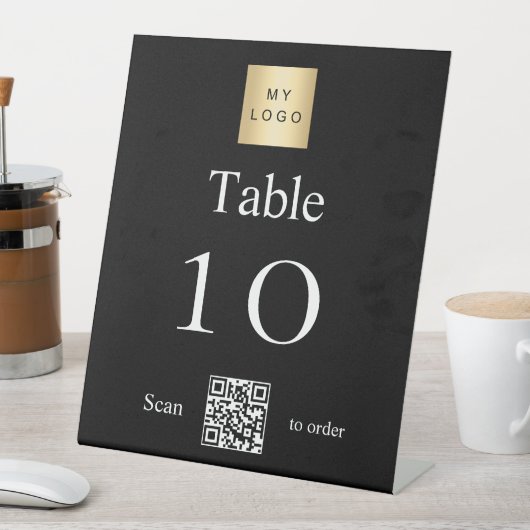 Zwart wit bedrijf logo QR code tabel nummer Reclamebord Met Voetstuk (Insitu)