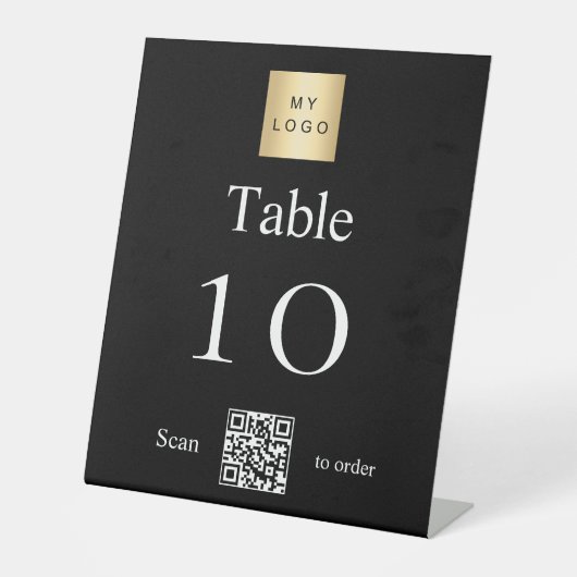 Zwart wit bedrijf logo QR code tabel nummer Reclamebord Met Voetstuk (Voorkant)