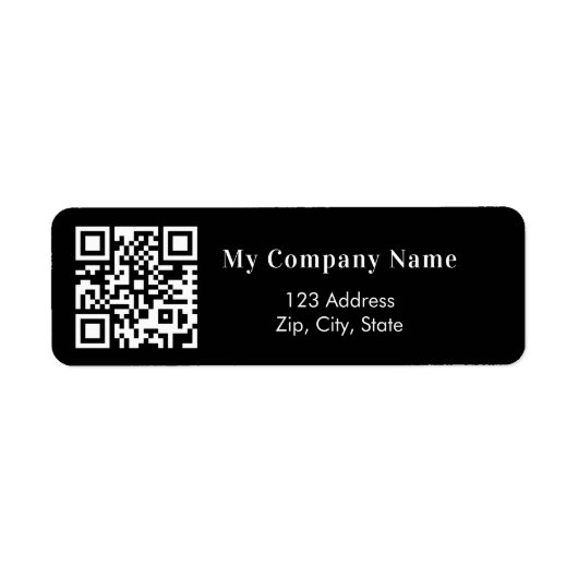 Zwart wit bedrijfsadres qr-code retouradres etiket (Voorkant)