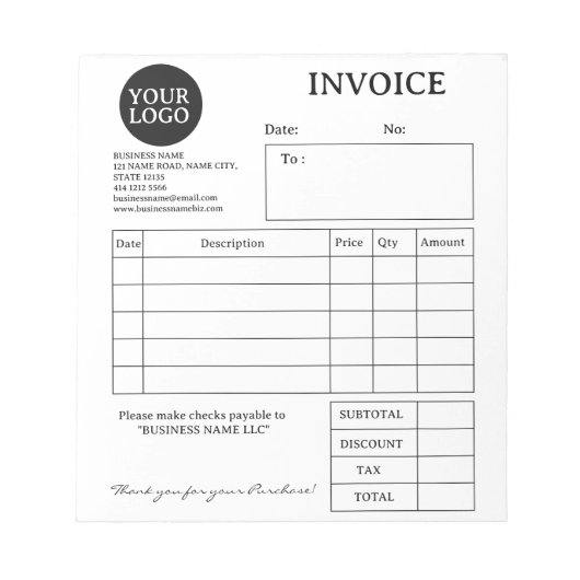 Zwart & Wit Bedrijfsfactuur Notitieblok (Voorkant)