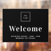 Zwart wit bedrijfslogo openingstijden welkom raamsticker (Vel 2)