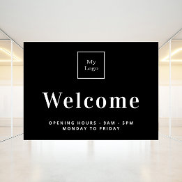 Zwart wit bedrijfslogo openingstijden welkom raamsticker