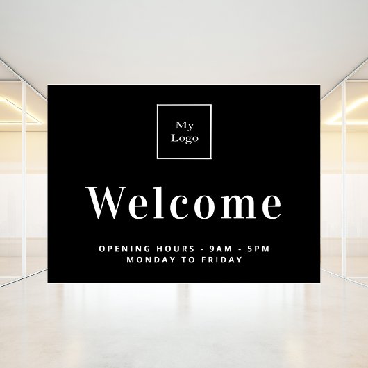 Zwart wit bedrijfslogo openingstijden welkom raamsticker
