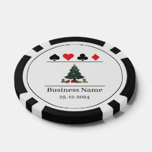 Zwart & Wit Bedrijfsnaam Groene Kerstboom Poker Chips