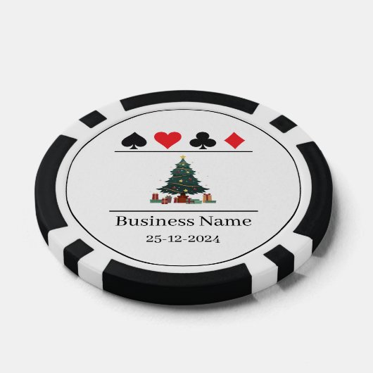 Zwart & Wit Bedrijfsnaam Groene Kerstboom Poker Chips (Enkel)