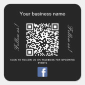 Zwart wit bedrijfsnaam qr code Facebook Vierkante Sticker (Voorkant)