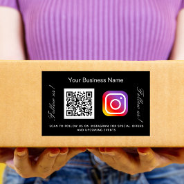 Zwart wit bedrijfsnaam qr code instagram rechthoekige sticker