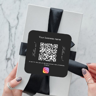 Zwart wit bedrijfsnaam qr code instagram vierkante sticker