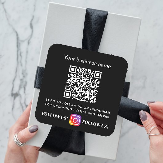 Zwart wit bedrijfsnaam qr code instagram vierkante sticker