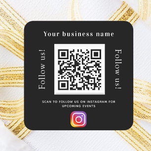Zwart wit bedrijfsnaam qr code instagram vierkante sticker