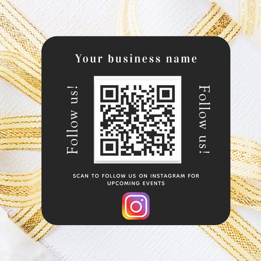 Zwart wit bedrijfsnaam qr code instagram vierkante sticker