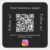 Zwart wit bedrijfsnaam qr code instagram vierkante sticker (Voorkant)
