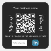 Zwart wit bedrijfsnaam qr code linkedin vierkante sticker (Voorkant)