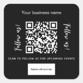 Zwart wit bedrijfsnaam qr code logo vierkante sticker (Voorkant)