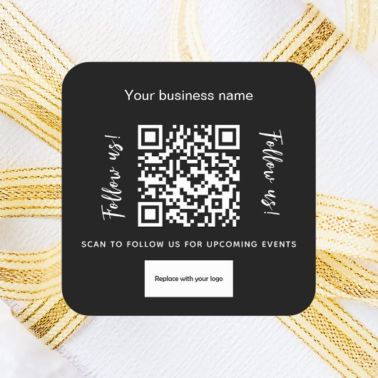 Zwart wit bedrijfsnaam qr code logo vierkante sticker