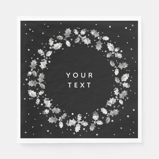 Zwart & wit, bedrukt Holly Wreater Kerstmis Servet (Voorkant)