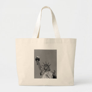 Zwart-wit beeld van de Vrijheid New York Grote Tote Bag