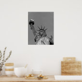 Zwart-wit beeld van de Vrijheid New York Poster (Keuken)