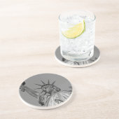 Zwart-wit beeld van de Vrijheid New York Zandsteen Onderzetter (Zijkant)