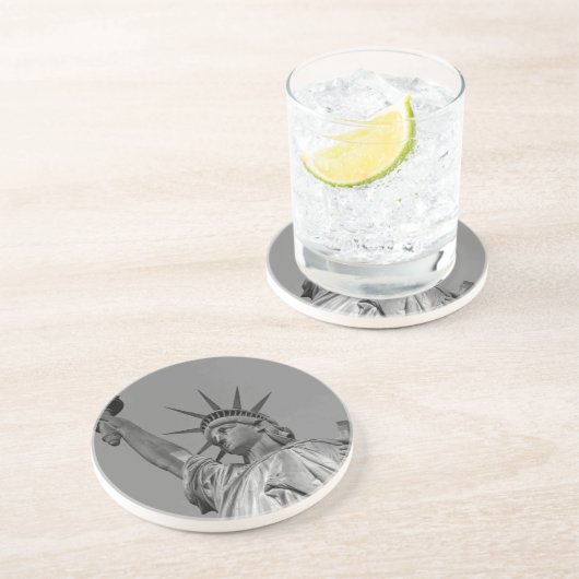 Zwart-wit beeld van de Vrijheid New York Zandsteen Onderzetter (Zijkant)