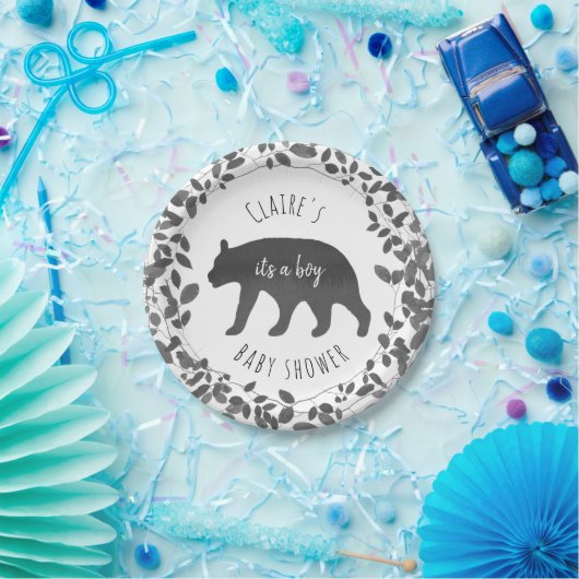 Zwart/wit Beer Kaak Vloeiend Baby shower Papieren Bordje (Feest)