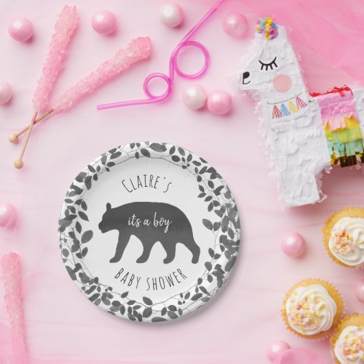 Zwart/wit Beer Kaak Vloeiend Baby shower Papieren Bordje (Feest)