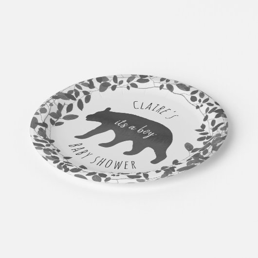 Zwart/wit Beer Kaak Vloeiend Baby shower Papieren Bordje (Gekanteld)