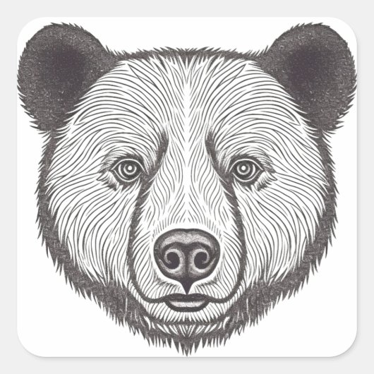 Zwart-wit Beer Portret Cute Stencil Art Vierkante Sticker (Voorkant)