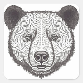Zwart-wit Beer Portret Cute Stencil Art Vierkante Sticker