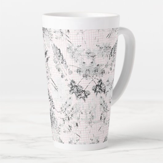 Zwart-wit behang met een prachtig blad de latte mok (Rechterhoek)