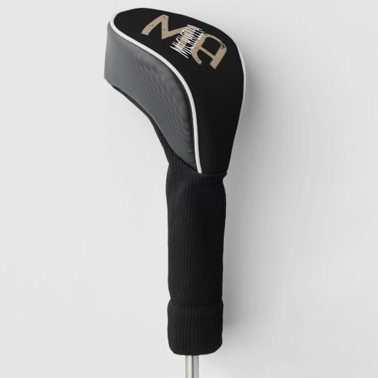 Zwart wit beige monogram gepersonaliseerde naam golfheadcover (Schuin)