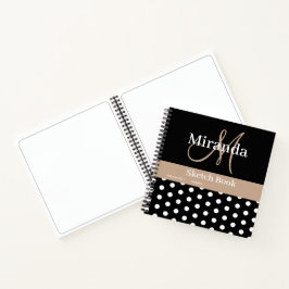 Zwart Wit Beige Monogram Polka Dots Schets Notitieboek