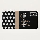 Zwart Wit Beige Monogram Script Polka Dots Case-Mate iPhone Case (Achterkant (horizontaal))