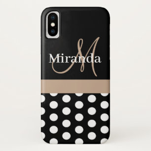 Zwart Wit Beige Monogram Script Polka Dots Case-Mate iPhone Case