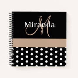 Zwart Wit Beige Monogram Script Polka Dots Notitieboek