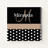 Zwart Wit Beige Monogram Script Polka Dots Notitieboek (Achterkant)