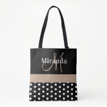 Zwart Wit Beige Monogram Script Polka Dots