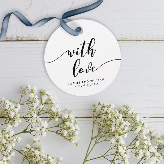 Zwart-wit, beleef script met liefdesbruiloft bedankjes labels