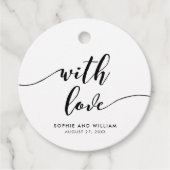 Zwart-wit, beleef script met liefdesbruiloft bedankjes labels (Voorkant)