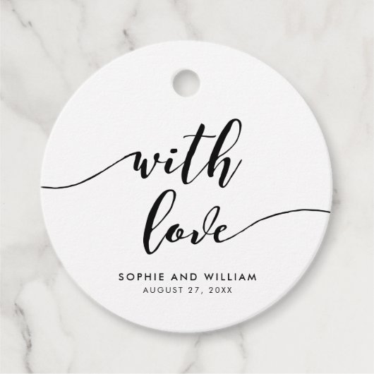 Zwart-wit, beleef script met liefdesbruiloft bedankjes labels (Voorkant)