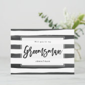 zwart wit ben je mijn groomsman bedankkaart (Staand voorkant)